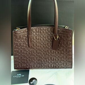 Coach Embossed Signature Oxblood Leather Tote – Never Worn – Box, Dust Bag & Tag